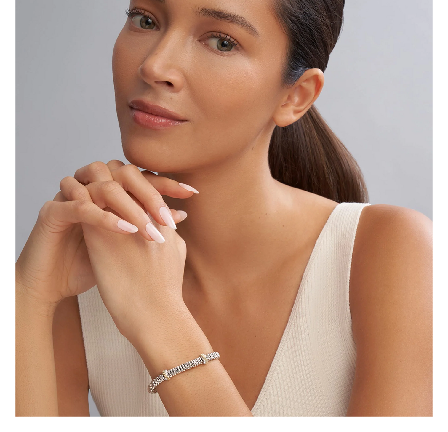 LAGOS Caviar Lux Double X Caviar Diamond Bracelet on Model